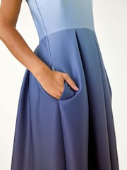 Roman Blue Ombre Pleated Luxe Stretch Midi Dress - Image 5 of 5