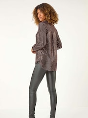 Roman Metallic Sequin Stretch Shirt Top - Image 3 of 5