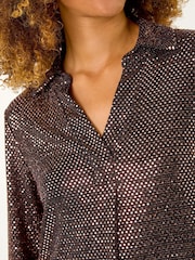 Roman Metallic Sequin Stretch Shirt Top - Image 5 of 5