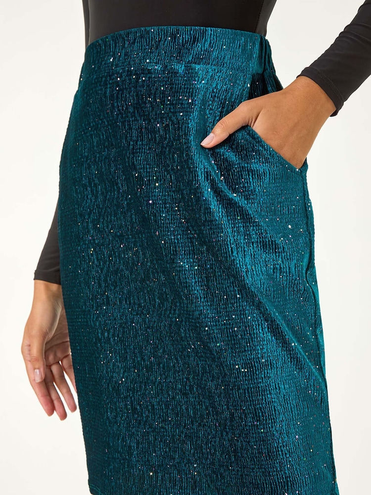 Roman Green Velvet Shimmer Skirt - Image 5 of 5