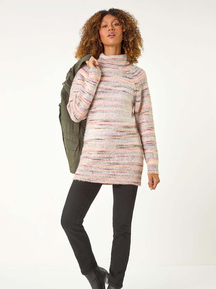 Roman Black Spacedye Roll Neck Tunic Jumper - Image 1 of 6