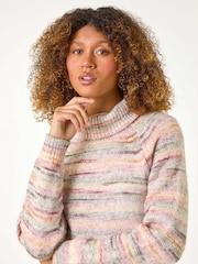 Roman Black Spacedye Roll Neck Tunic Jumper - Image 5 of 6