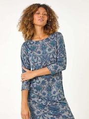Roman Blue Baroque Pocket Detail Shift Dress - Image 3 of 6