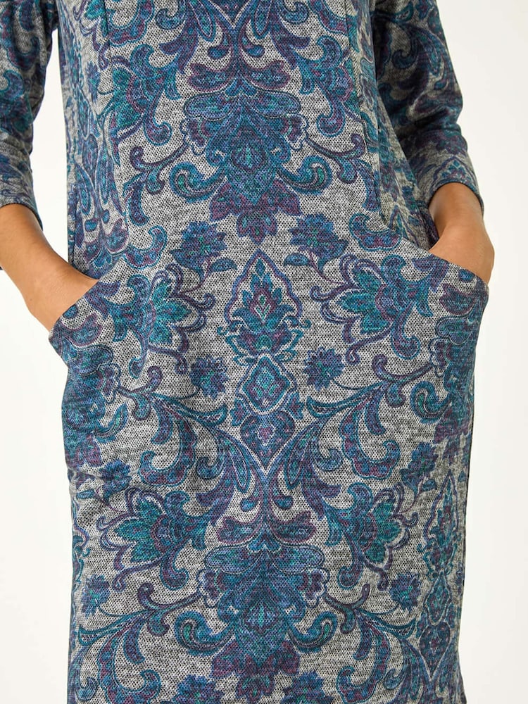 Roman Blue Baroque Pocket Detail Shift Dress - Image 6 of 6