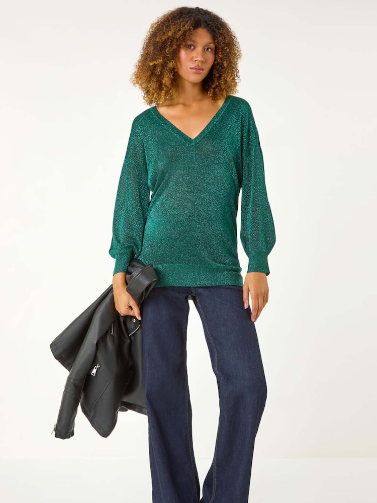 Roman Green Relaxed Shimmer Jumper - Image 1 of 5