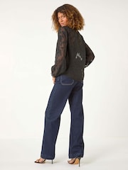 Roman Black Floral Print Ruffle Burnout Top - Image 3 of 5