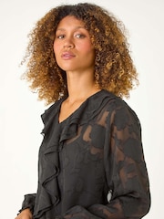Roman Black Floral Print Ruffle Burnout Top - Image 4 of 5