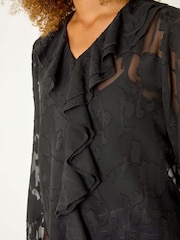 Roman Black Floral Print Ruffle Burnout Top - Image 5 of 5