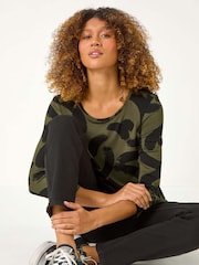 Roman Green Brush Print Hanky Hem Top - Image 1 of 5