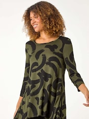 Roman Green Brush Print Hanky Hem Top - Image 4 of 5