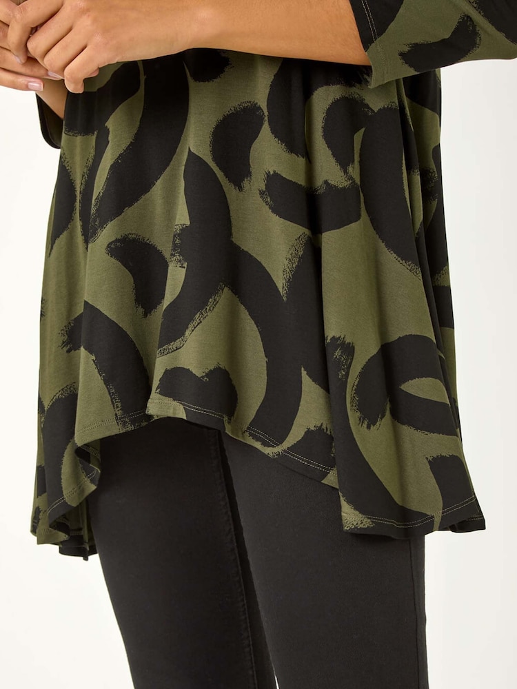 Roman Green Brush Print Hanky Hem Top - Image 5 of 5