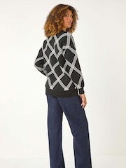 Roman Black Check Patterned V-Neck Knit Jumper - Image 4 of 6