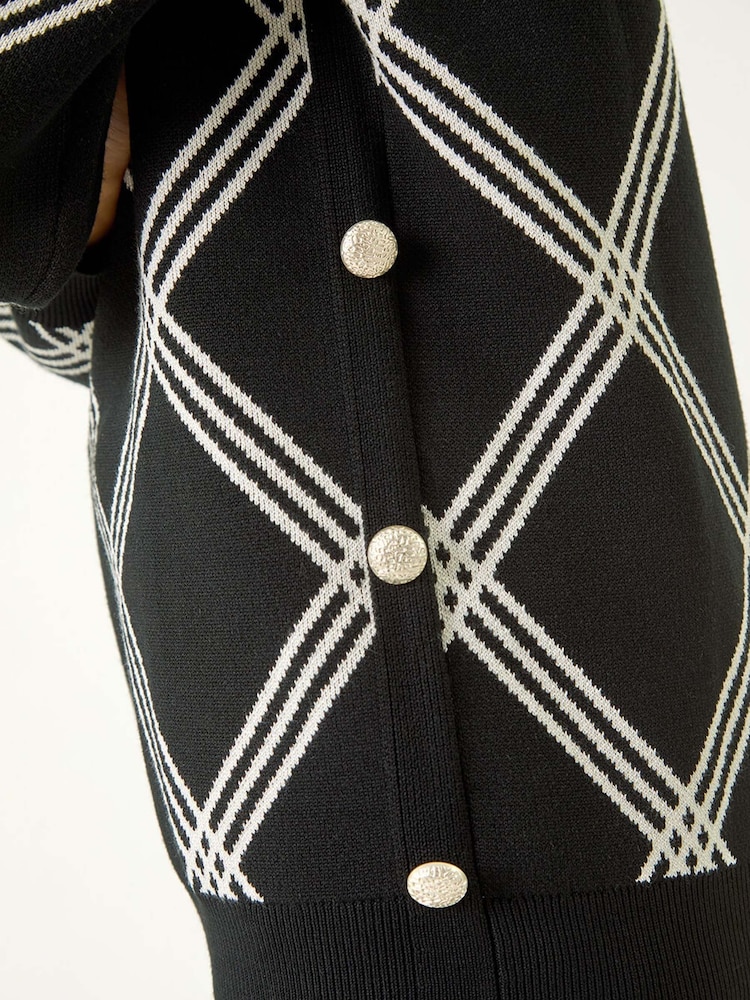 Roman Black Check Patterned V-Neck Knit Jumper - Image 6 of 6