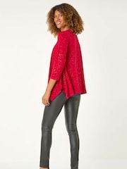 Roman Red Glitter Rose Asymmetric Hem Top - Image 2 of 5
