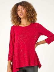 Roman Red Glitter Rose Asymmetric Hem Top - Image 3 of 5