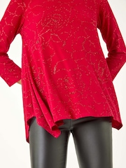 Roman Red Glitter Rose Asymmetric Hem Top - Image 4 of 5