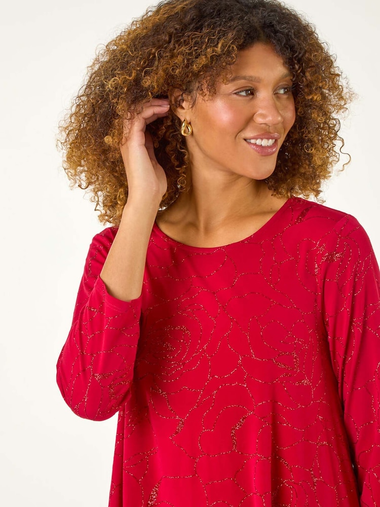 Roman Red Glitter Rose Asymmetric Hem Top - Image 5 of 5