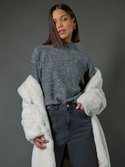 Roman Grey Sequin Detail High Neck Jumper - Image 3 of 9