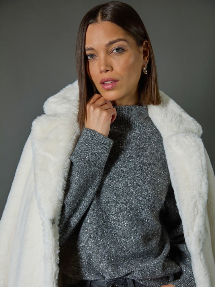 Roman Grey Sequin Detail High Neck Jumper - Image 4 of 9