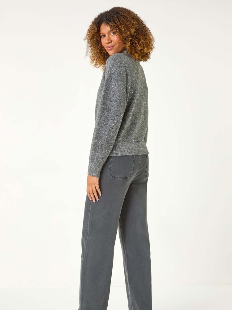 Roman Grey Sequin Detail High Neck Jumper - Image 7 of 9