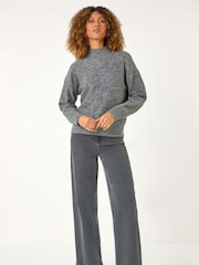 Roman Grey Sequin Detail High Neck Jumper - Image 8 of 9