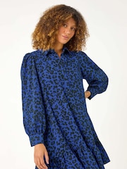 Roman Blue Abstract Print Shirt Dress - Image 3 of 5