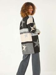Roman Black Star Print Longline Stretch Cardigan - Image 3 of 5