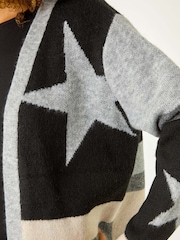 Roman Black Star Print Longline Stretch Cardigan - Image 5 of 5