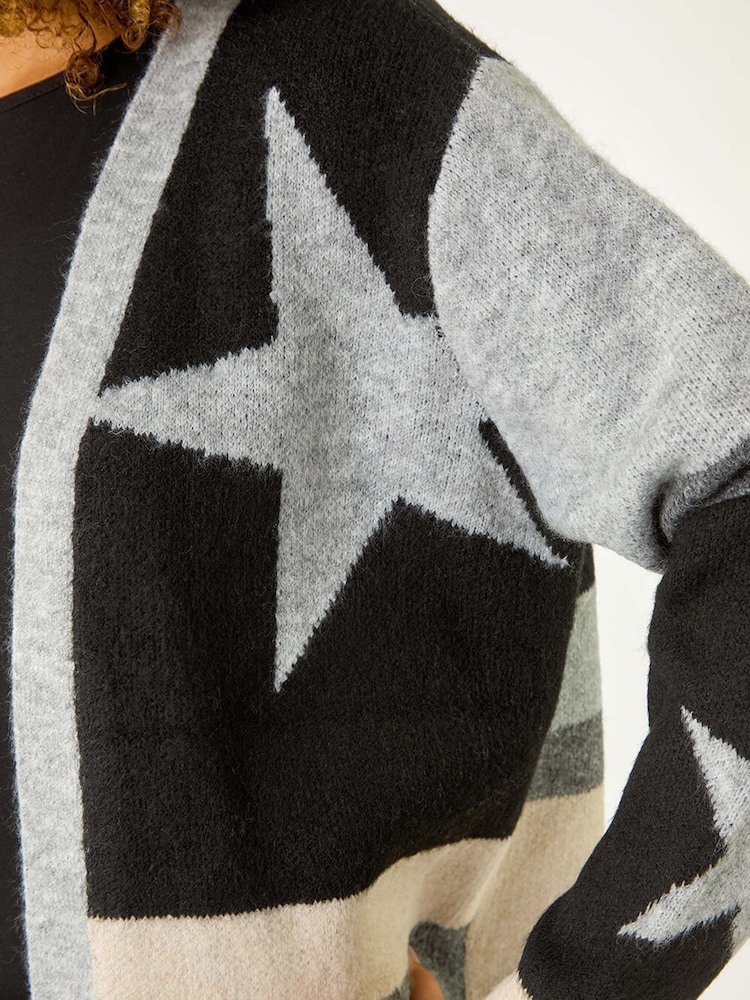 Roman Black Star Print Longline Stretch Cardigan - Image 5 of 5