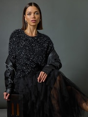 Roman Black Tinsel Detail Knit Jumper - Image 1 of 8