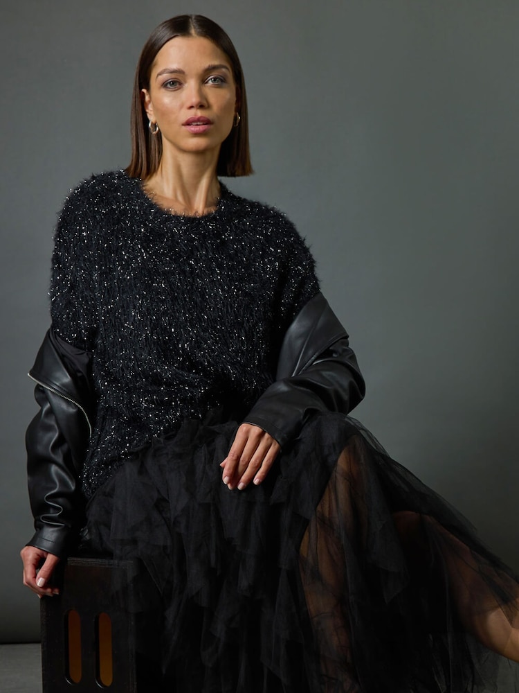 Roman Black Tinsel Detail Knit Jumper - Image 1 of 8