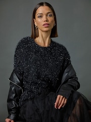Roman Black Tinsel Detail Knit Jumper - Image 3 of 8
