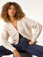 Roman Natural Stitch Detail Boucle Knit Cardigan - Image 1 of 5