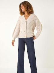 Roman Natural Stitch Detail Boucle Knit Cardigan - Image 2 of 5