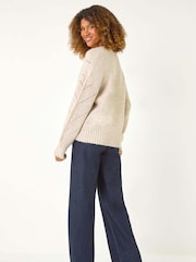Roman Natural Stitch Detail Boucle Knit Cardigan - Image 3 of 5
