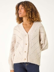 Roman Natural Stitch Detail Boucle Knit Cardigan - Image 4 of 5