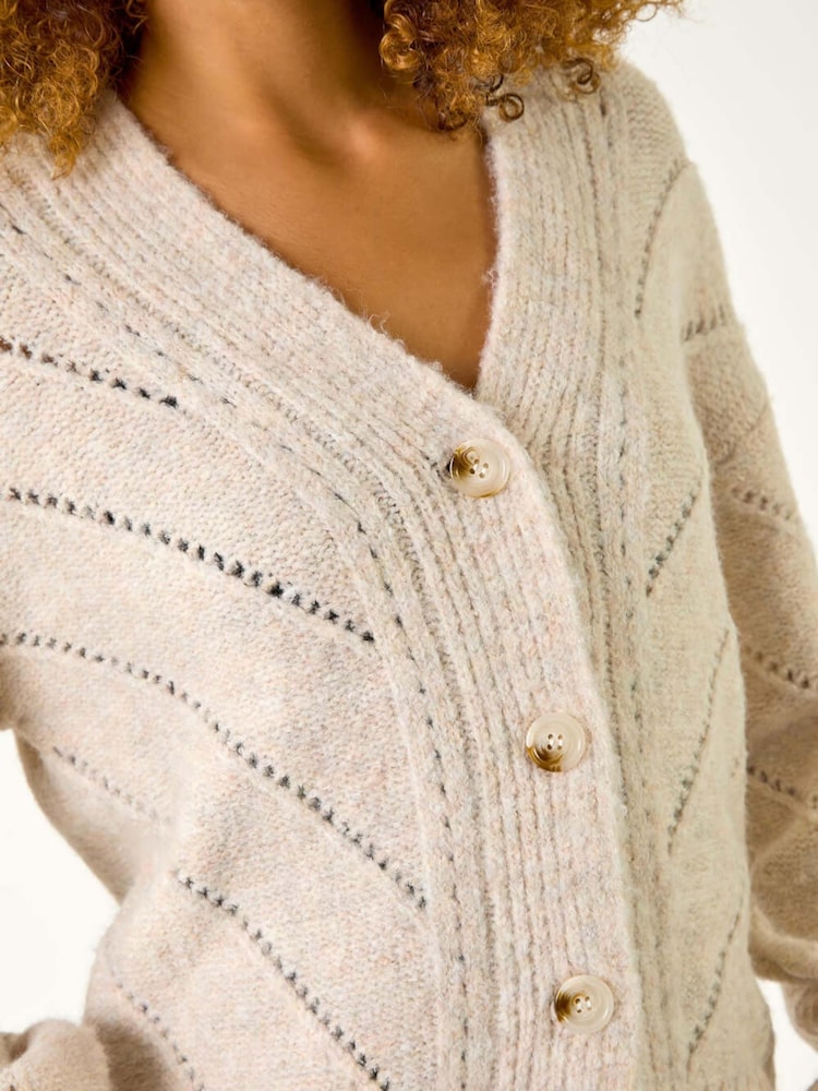 Roman Natural Stitch Detail Boucle Knit Cardigan - Image 5 of 5