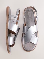 Silver Leather Standard/Wide Fit Forever Comfort® Stitched Slingback Sandals - Image 1 of 8