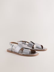 Silver Leather Standard/Wide Fit Forever Comfort® Stitched Slingback Sandals - Image 5 of 8