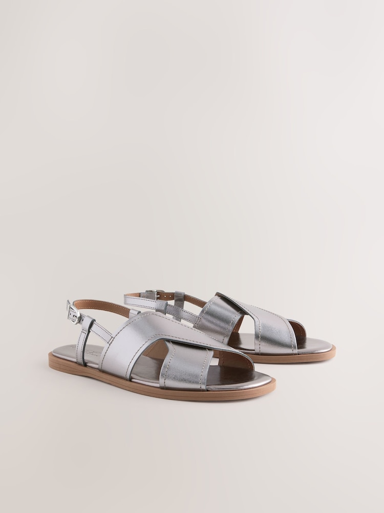 Silver Leather Standard/Wide Fit Forever Comfort® Stitched Slingback Sandals - Image 5 of 8