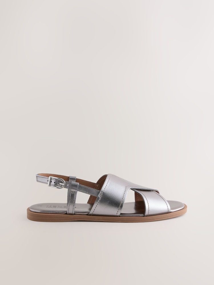 Silver Leather Standard/Wide Fit Forever Comfort® Stitched Slingback Sandals - Image 6 of 8