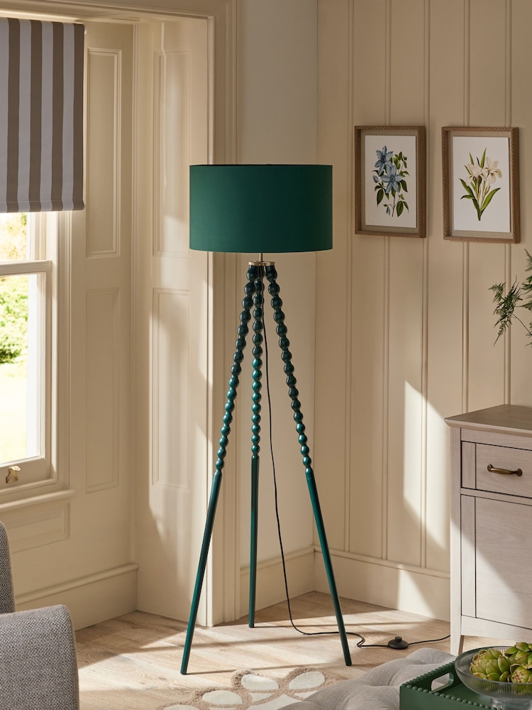 Green Bobbin Tripod Floor Lamp - Image 2 of 5 Green Bobbin Tripod Floor Lamp - Image 2 of 5