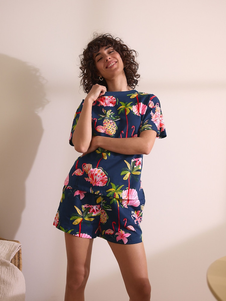 Navy Flamingo Short Pyjamas Set - Image 2 of 9