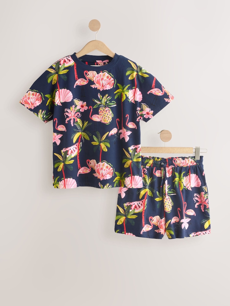 Navy Flamingo Short Pyjamas Set - Image 6 of 9