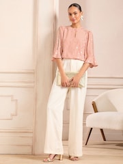 Love & Roses Pink Foil 3/4 Flute Sleeve Blouse - Image 2 of 4