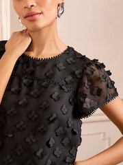 Love & Roses Black 3D Floral Print Short Sleeve Top - Image 2 of 4