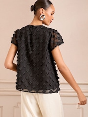 Love & Roses Black 3D Floral Print Short Sleeve Top - Image 4 of 4