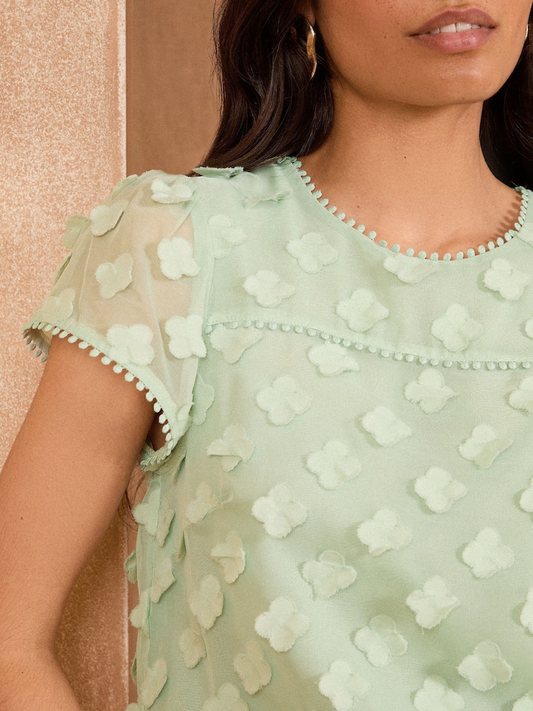Love & Roses Mint Green 3D Floral Print Short Sleeve Top - Image 2 of 4