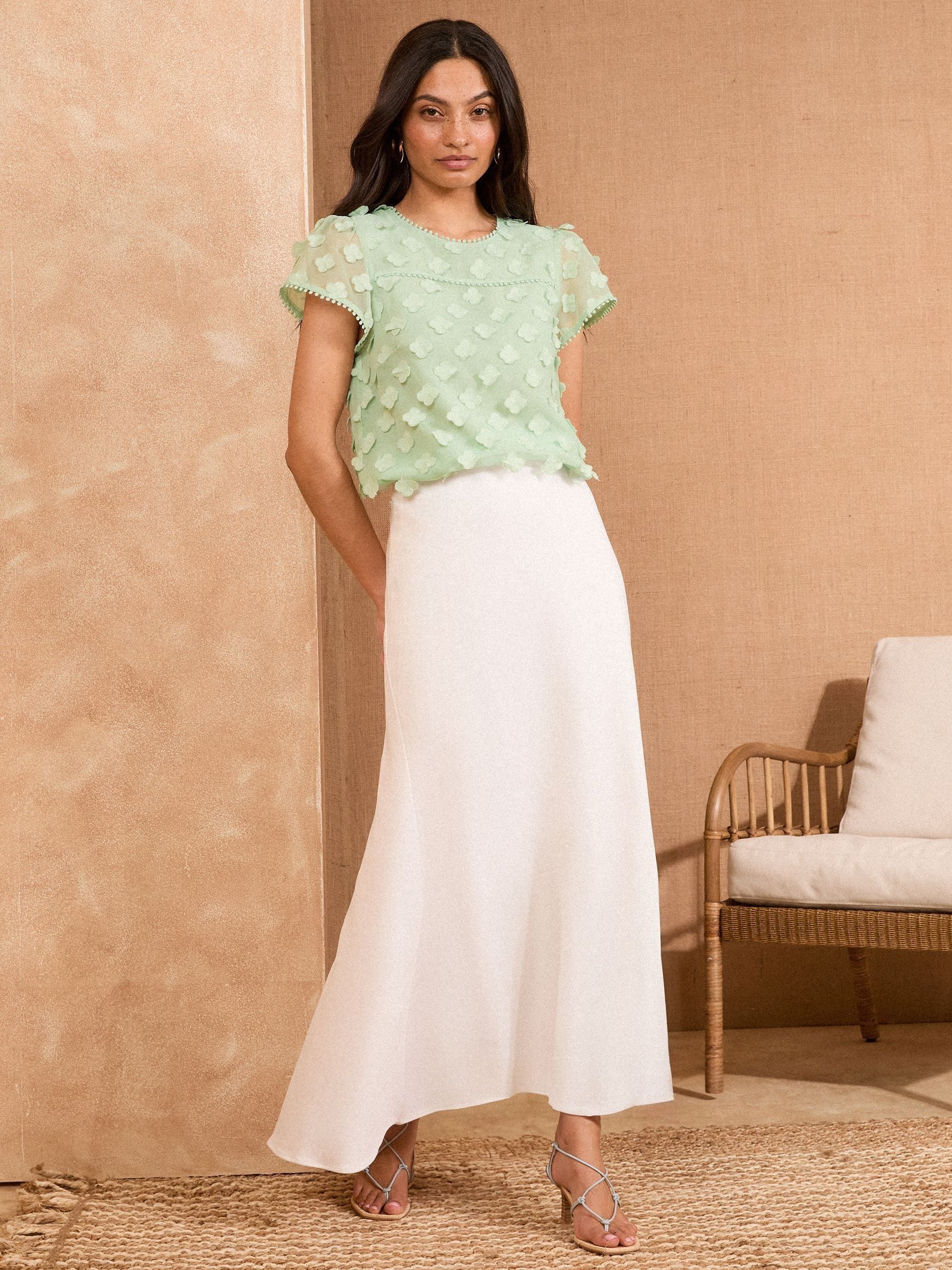Buy Love & Roses Mint Green 3D Floral Print Short Sleeve Top from