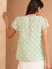 Love & Roses Mint Green 3D Floral Print Short Sleeve Top - Image 4 of 4